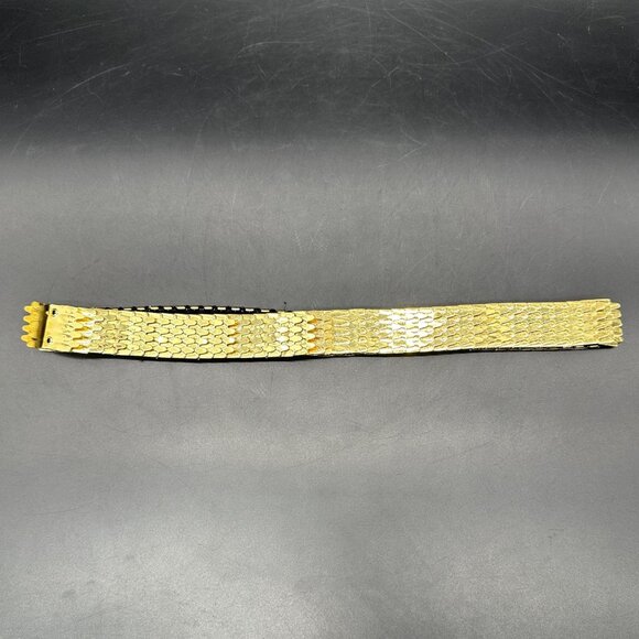 Vintage Gold Belt Fish Scale Metal Stretch 1970s Disco Queen Glamour Elastic - Picture 2 of 8